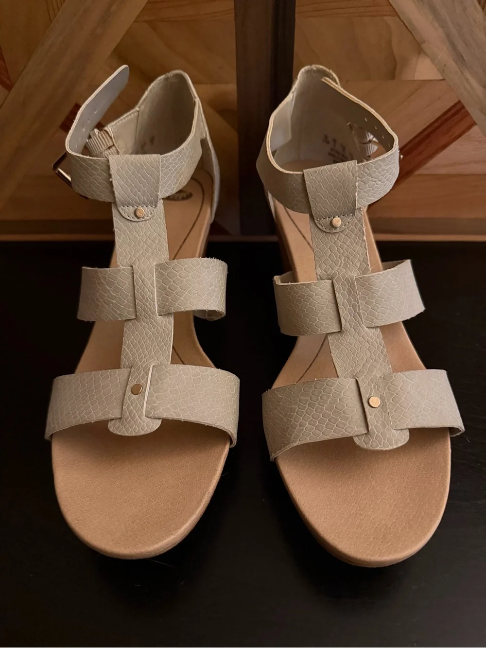 Dr. Scholl's Cream Cross-Strap Wedge Sandals